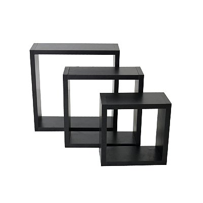 Prateleira Nicho Cubo Quadrado MDP 15mm 3 Peças - Preto