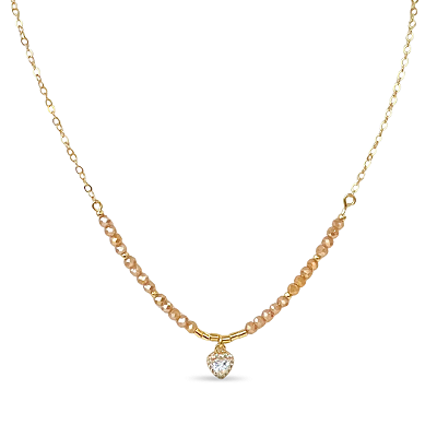 COLAR COM CRISTAIS NUDE E PINGENTE DE CORAÇÃO EM ZIRCÔNIA