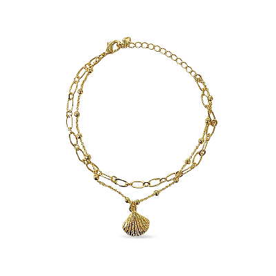 PULSEIRA DUPLA COM MINI ESFERAS CONCHA DO MAR
