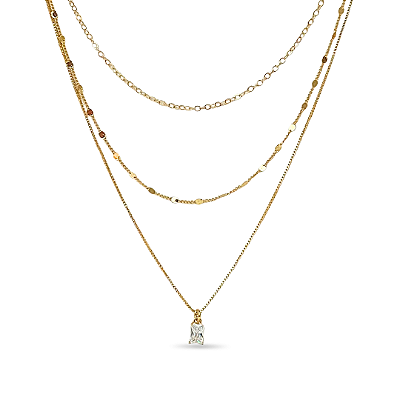 COLAR TRIPLO ZIRCÔNIA PONTO DE LUZ RETANGULAR