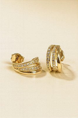 ARGOLA TRIPLA ELEGANTE LISA E CRAVEJADA COM ZIRCÔNIAS