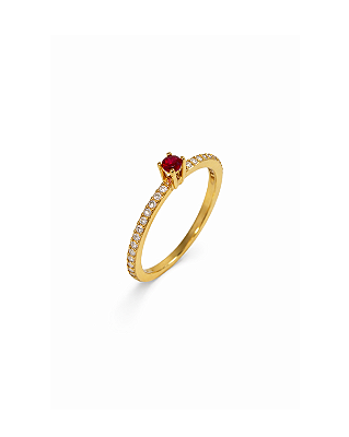 ANEL SOLITÁRIO VERMELHO CRAVEJADO DE ZIRCÔNIAS