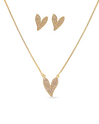 CONJUNTO CORAÇÃO ASSIMÉTRICO CRAVEJADO EM ZIRCÔNIAS