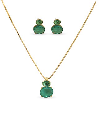 CONJUNTO OVAL DUPLO ZIRCÔNIAS TURQUESA