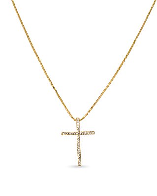 COLAR CRUZ CRAVEJADA EM ZIRCÔNIAS COM CORRENTE VENEZIANA