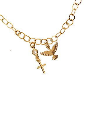 PULSEIRA POMBA DA PAZ E CRUZ COM PONTO DE LUZ EM ZIRCÔNIA