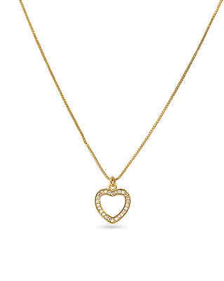COLAR CORAÇÃO VAZADO CRAVEJADO DE ZIRCÔNIAS BANHADO A OURO 18K