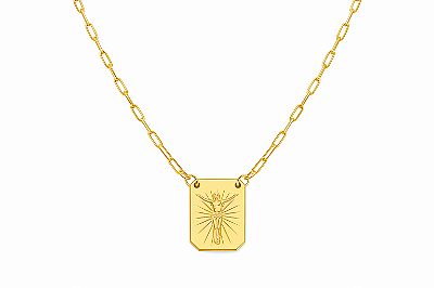 COLAR ESCAPULÁRIO JESUS SAGRADO CORAÇÃO BANHADO A OURO 18K