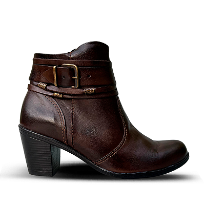 Bota Feminina Cano Curto Salto Médio Café