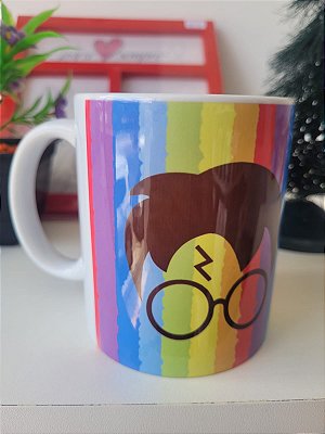 Caneca de cerâmica branca "Harry Potter" colorida