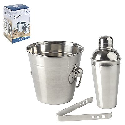 Coqueteleira Balde e Pegador Kit Bar Completo Inox Bartender Profissional 500ml 3 Peças Sofisticado