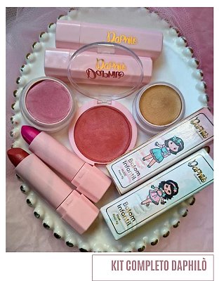 Kit Completo Daphilo (Batom Pink + Batom Nude+ Sombra Rosa Perolada + Sombra Dourada + Blush Coral)