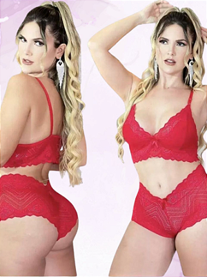 Conjunto de lingerie caleçon rendado sem bojo