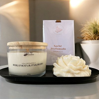 Vela aromática 100g + Vela Pêonia + Sachê Perfumado