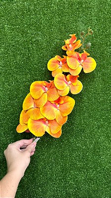 ORQUIDEA SILICONE TOQUE REAL X9 110CM FLOR ARTIFICIAL 12941 - Laranja