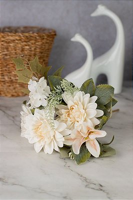 BUQUE FLOR  DALIA LIRIO HORTENSIA OFFWHITE CREME BRANCO MISTO LUXO 11969O