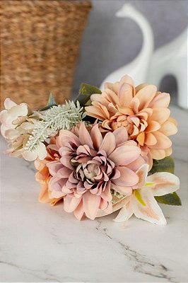 BUQUE FLOR  DALIA LIRIO HORTENSIA CHAMPANHE E ROSA OUTONADO MISTO LUXO 11969C