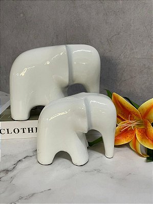 ENFEITE CERAMICA FAMILIA ELEFANTE BRANCO BRILHANTE 11044BB