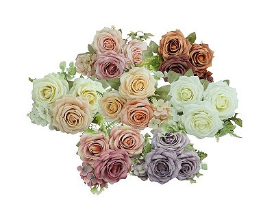 ROSAS ARTIFICIAIS LUXO BUQUE C/ 7 BOTOES 33CM 129042
