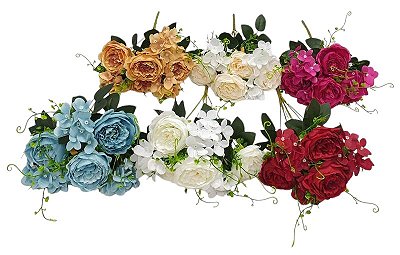 PEONIA E HORTENSIA BUQUE FLOR ARTIFICIAL X7 45CM 129012
