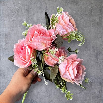 BUQUE DE ROSAS ARTIFICIAIS ROSA AVON 30CM 129095