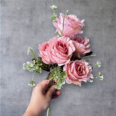 BUQUE DE ROSAS ARTIFICIAIS ROSA ENVELHECIDO AVON 30CM 129094