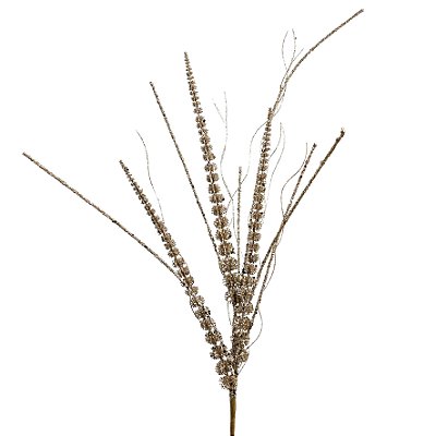 GALHO HASTE MINI FOLHAS GLITER 75CM CHAMPANHE 129341