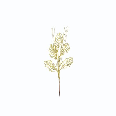 GALHO FOLHAS GLITER 30CM DOURADO FOLHA 129131