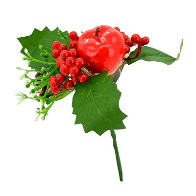 GALHO PICK PINHAS/BERRIES NATAL 22CM MAÇA 129277