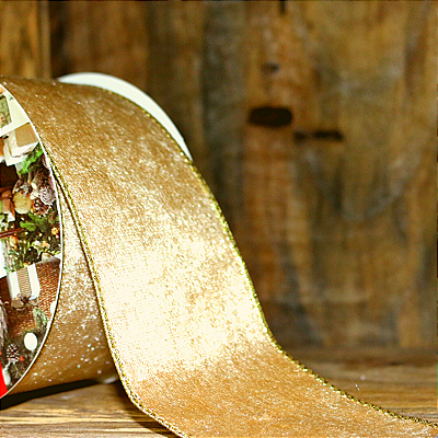 FITA NATAL ARAMADA AVELUDADA DUPLA FACE 6,3CM X 9M DOURADA 129363