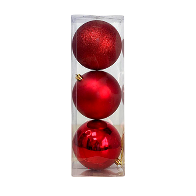 KIT BOLA DE NATAL 10CM C/3 UN VERMELHA 129244