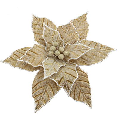 FLOR DE NATAL BEGE AVELUDADA 31CM CABO 20CM 129364