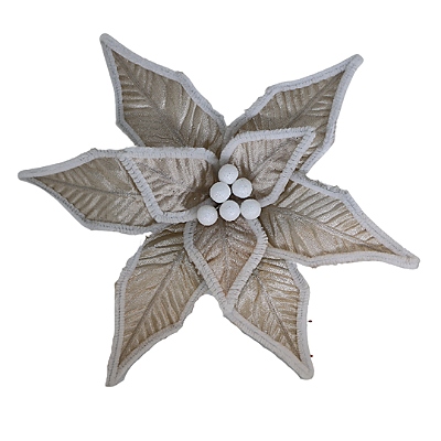 FLOR DE NATAL AVELUDADA CHAMPANHE BEGE 27CM CABO 30CM 129223