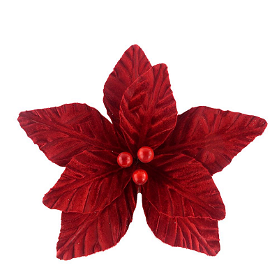FLOR DE NATAL AVELUDADA VERMELHA 24CM CABO 30CM 129210