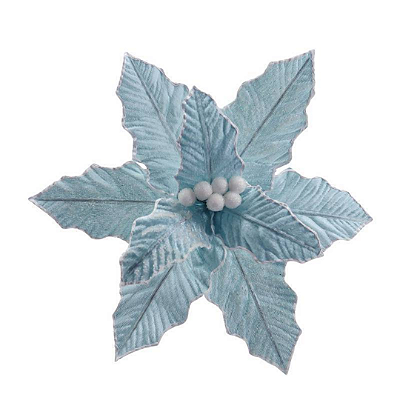 FLOR DE NATAL AVELUDADA AZUL 28CM CABO 20CM 129203