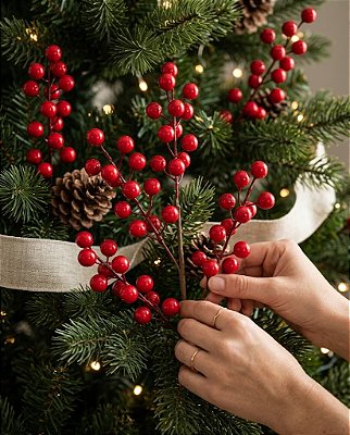 HASTE DE NATAL 44CM AZEVINHA BERRIE VERMELHA 129241