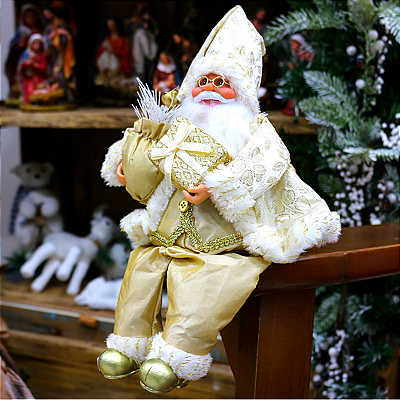 PAPAI NOEL PELUCIA SENTADO 35CM DOURADO 129192