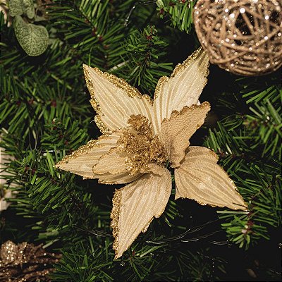 FLOR DE NATAL POINSETIA DOURADA CETIM 25CM 9978D