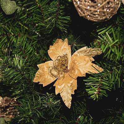 FLOR DE NATAL POINSETIA DOURADA AVELUDADA 20CM 9973D