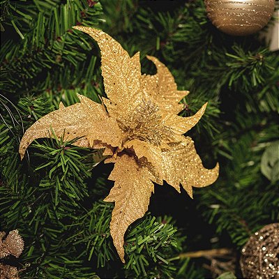 FLOR DE NATAL POINSETIA DOURADA 30CM 9977D