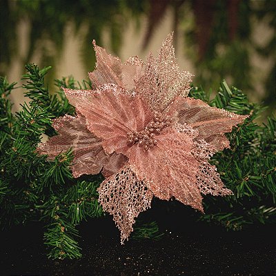 FLOR DE NATAL POINSETIA ROSE TULE AVELUDADA 30CM 9983R