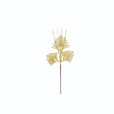 GALHO FOLHAS 30CM GLITER DOURADO FLOR 129183