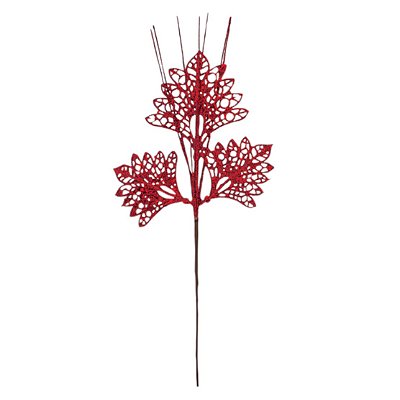GALHO FOLHAS 30CM GLITER VERMELHO FLOR 129179