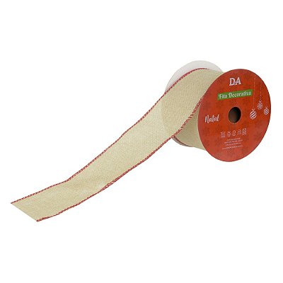FITA ARAMADA NATAL TECIDO C/COSTURA BEGE VERMELHO 6,3CMX9,14M 12779