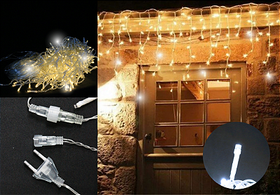 PISCA CASCATA FIO TRANSPARENTE 5M 200 LEDS 110V BRANCO QUENTE 129436