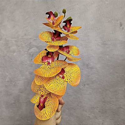 ORQUIDEA ARTIFICIAL SILICONE TOQUE REAL LARANJA E VINHO 75CM