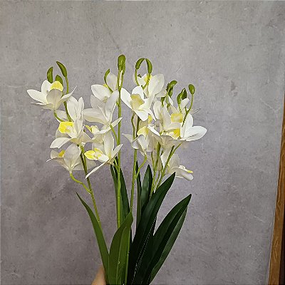 BUQUE ORQUIDEA ARTIFICIAL CYMBIDIUM BRANCA 3D X5 50CM 130008