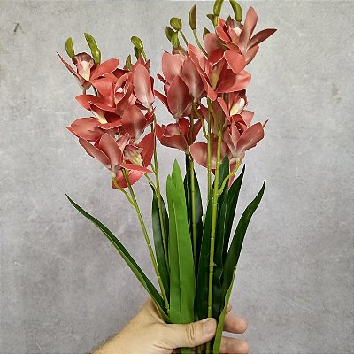 BUQUE ORQUIDEA ARTIFICIAL CYMBIDIUM 3D X5 50CM 130004 - RO - Rosa Outonado