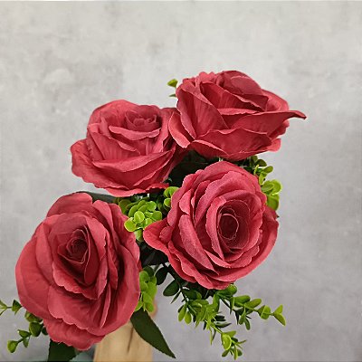 KIT ATACADO 10 BUQUE DE ROSA NATURA VERMELHO 24CM 130223