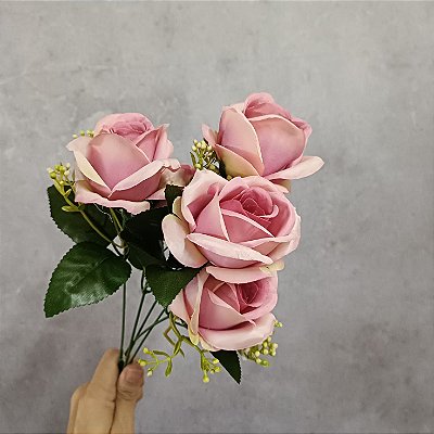 KIT ATACADO 10 BUQUE DE ROSA ARTIFICIAL BULGARA ROSA 35CM  130219